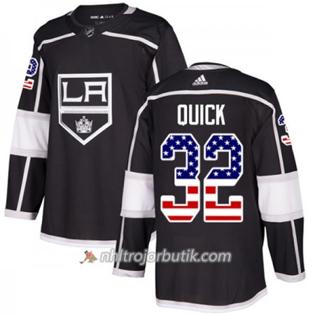 Män Ishockey Los Angeles Kings Tröja Jonathan Quick 32 Adidas 2017-2018 Svart USA Flag Fashion Authentic